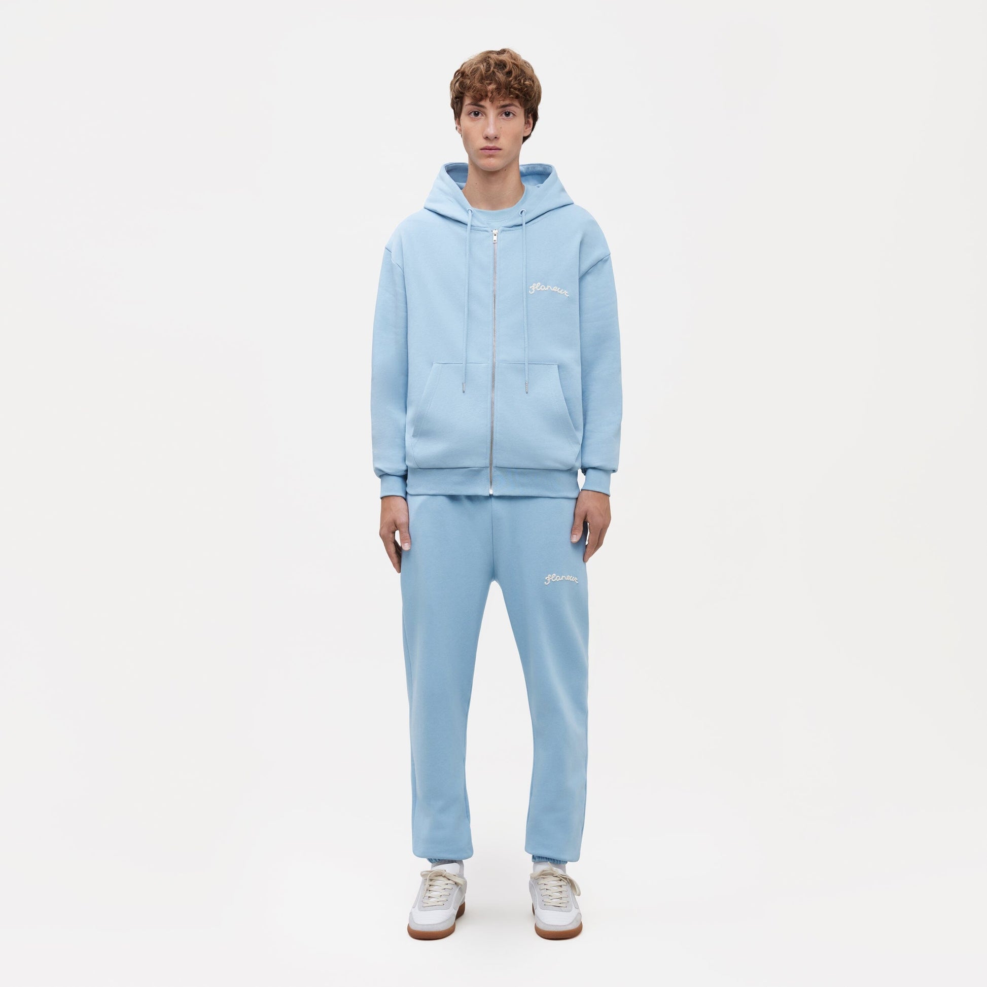 Signature Zip-Up Hoodie Light Blue