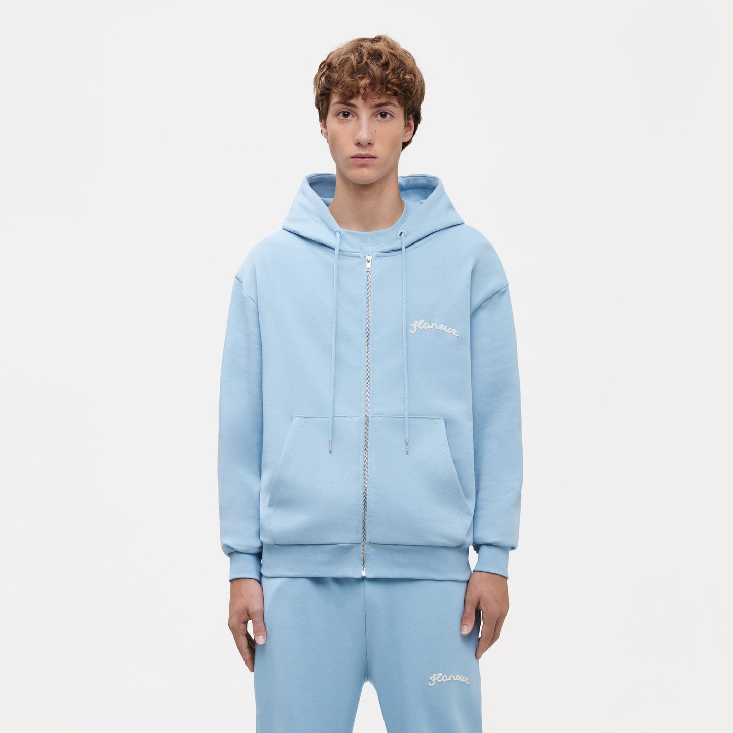 Signature Zip-Up Hoodie Light Blue