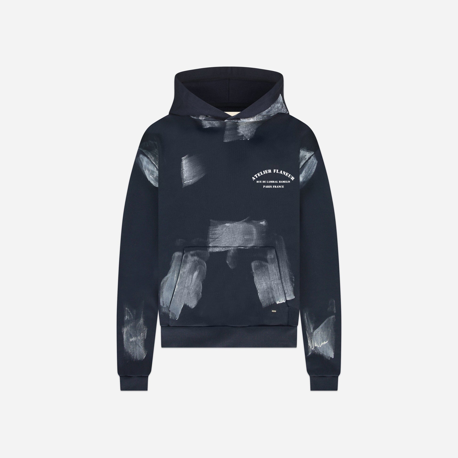 'Atelier' Hoodie with Paint Stains in Navy