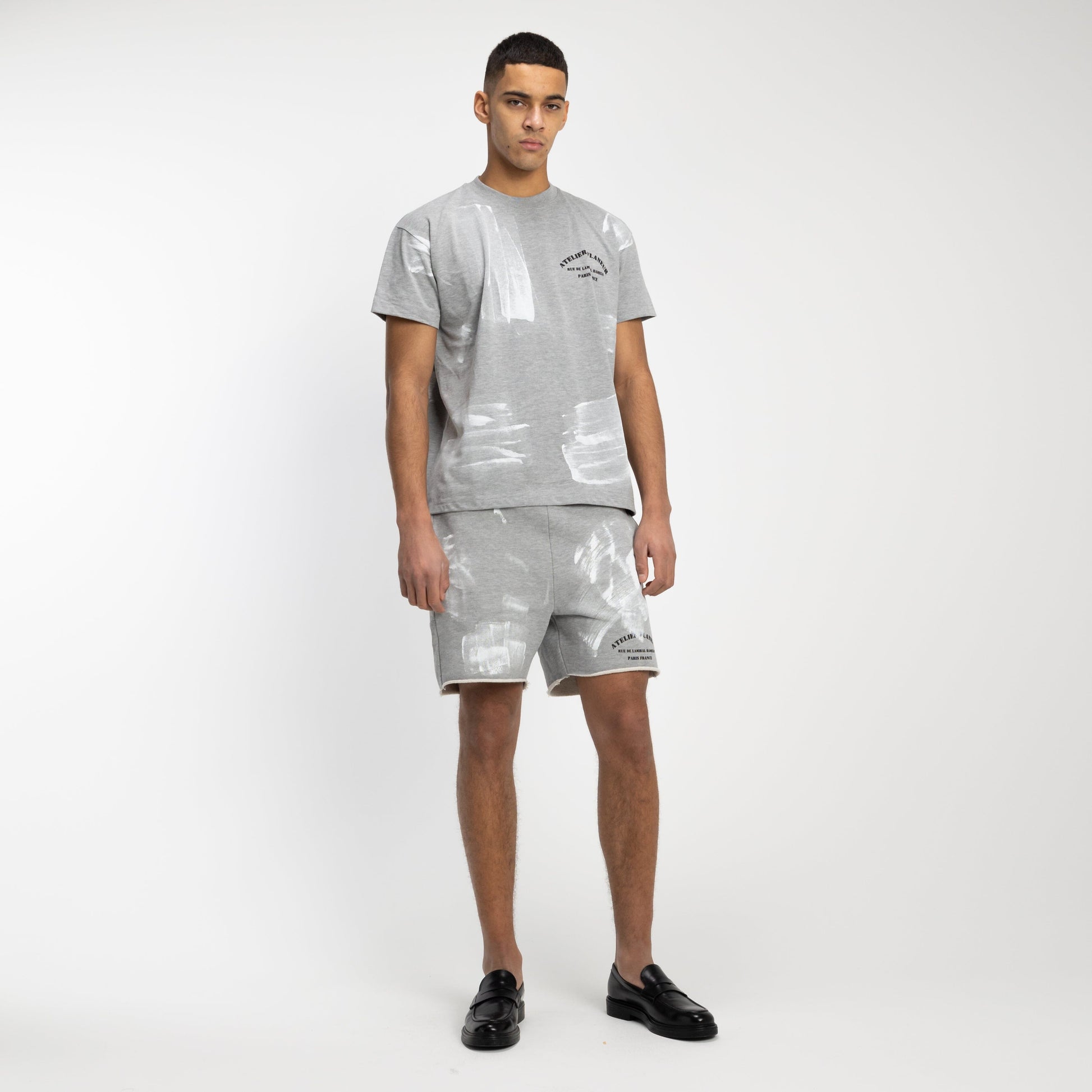 'Atelier' Shorts with Paint Stains in Grey