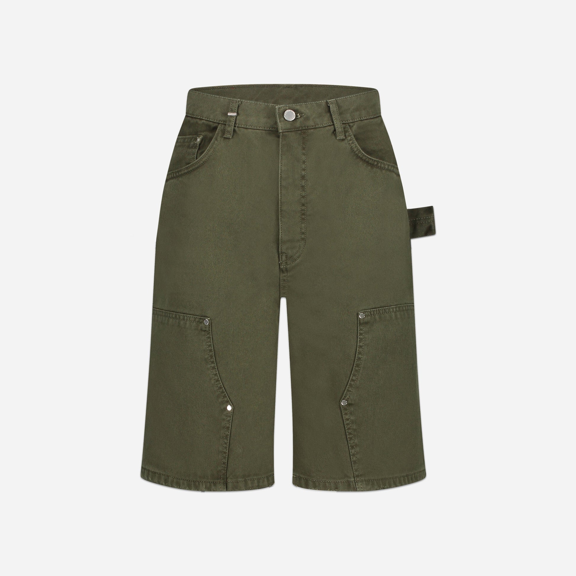 Carpenter Short Jeans in Washed Green Denim