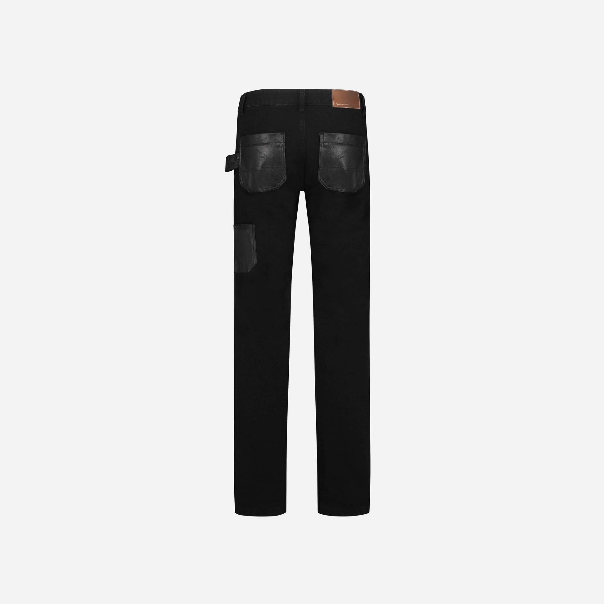 Carpenter Straight Jeans with Leather Patches in Black