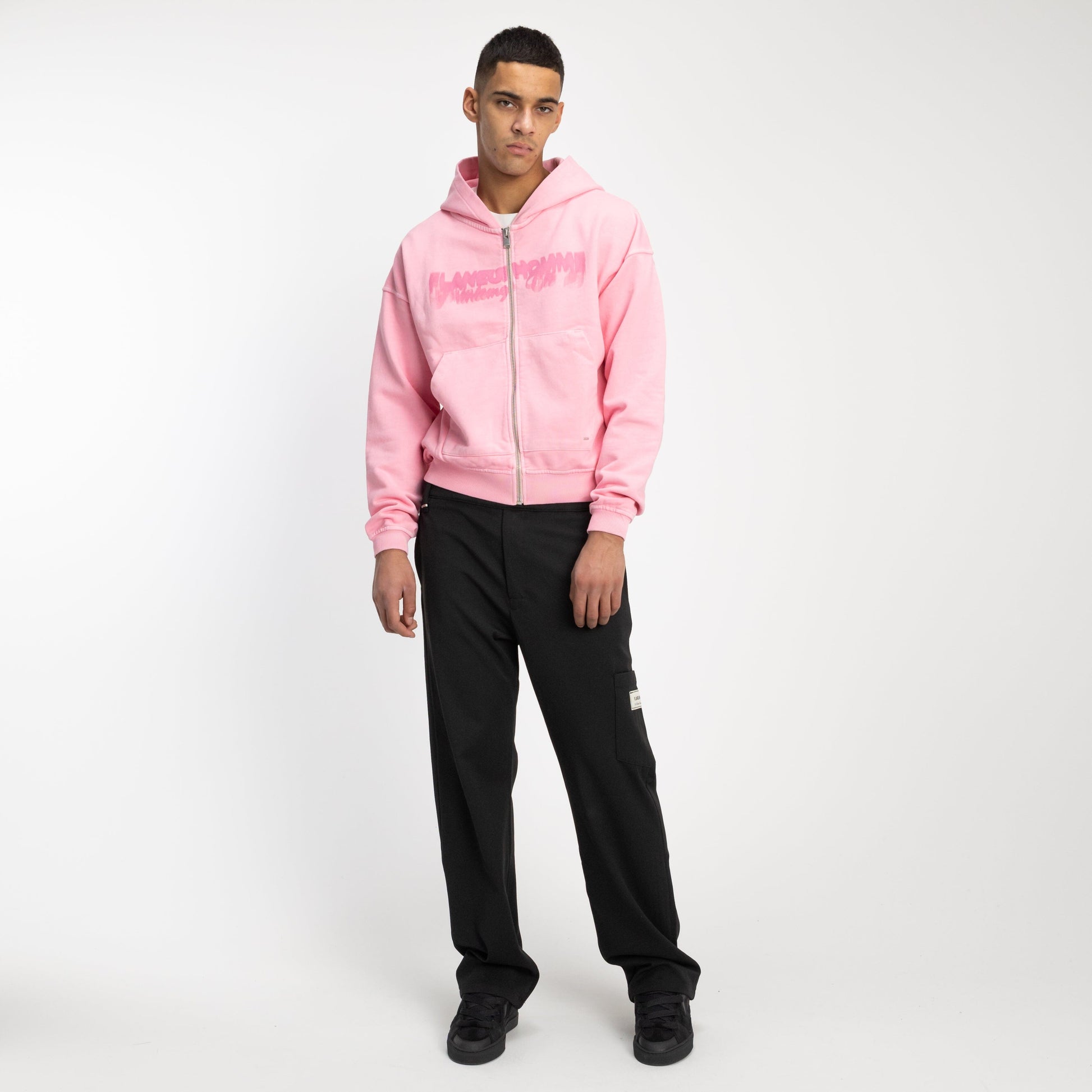 Distorted Printemps-Été Zip-Up Hoodie in Pink