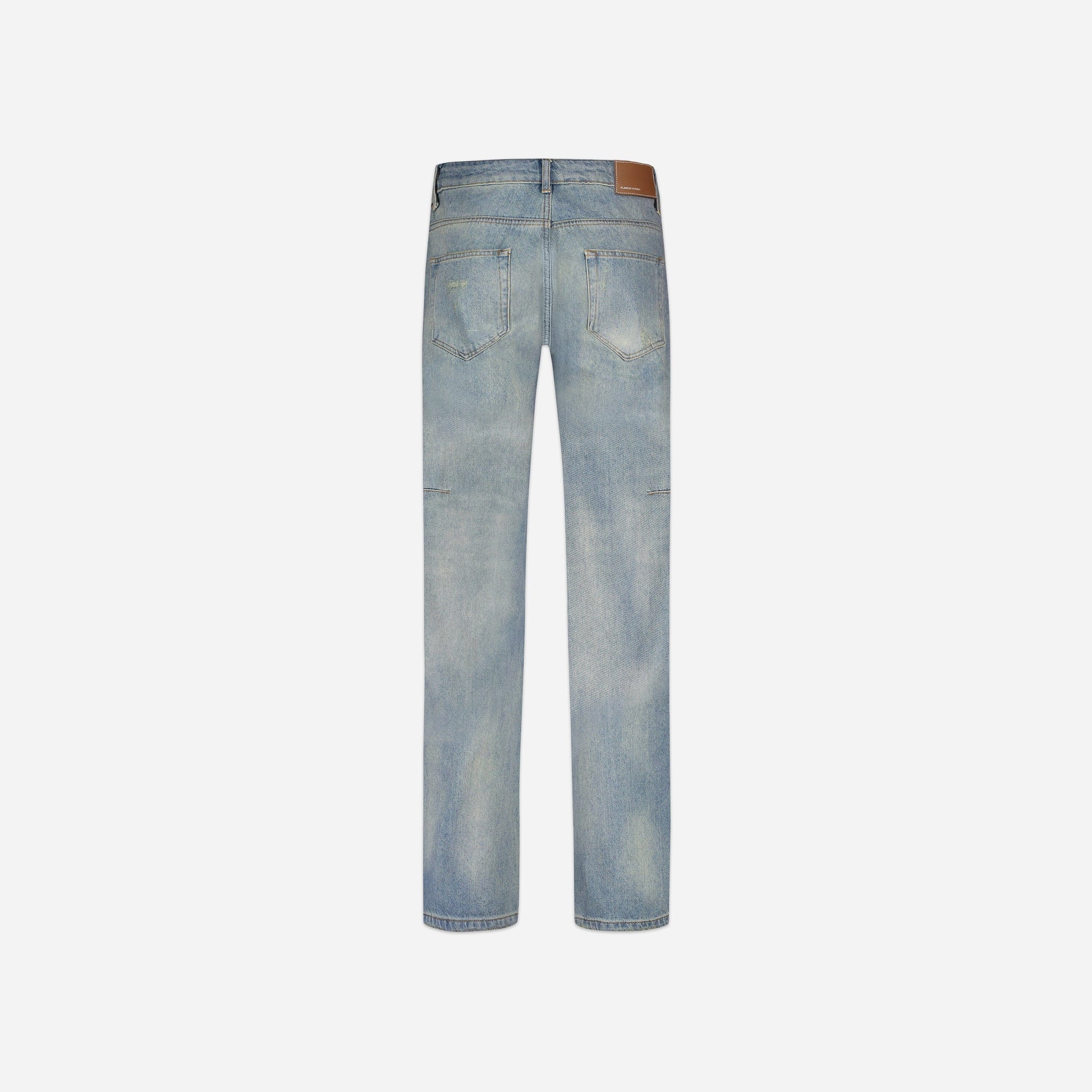 Distressed Straight Jeans in Light Blue Denim