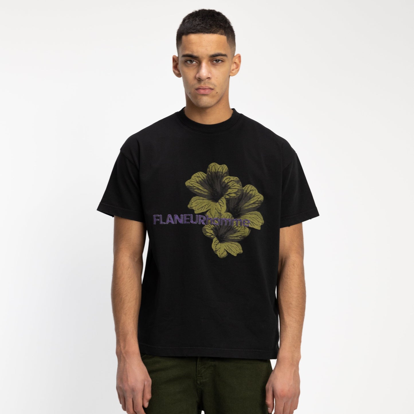 Flaneur Flower T-shirt in Perlite Black