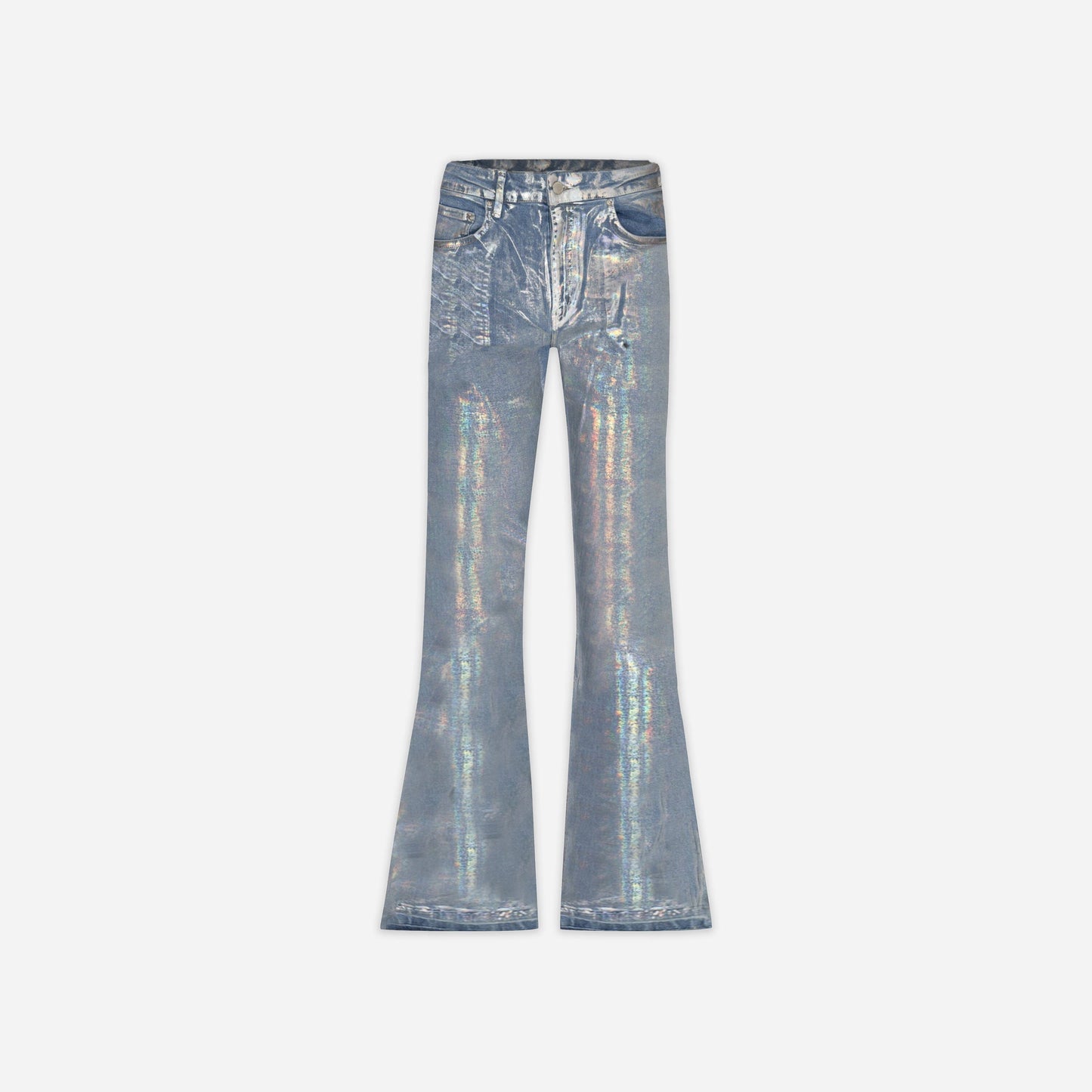 Flared Jeans in Shiny Silver Waxed Denim