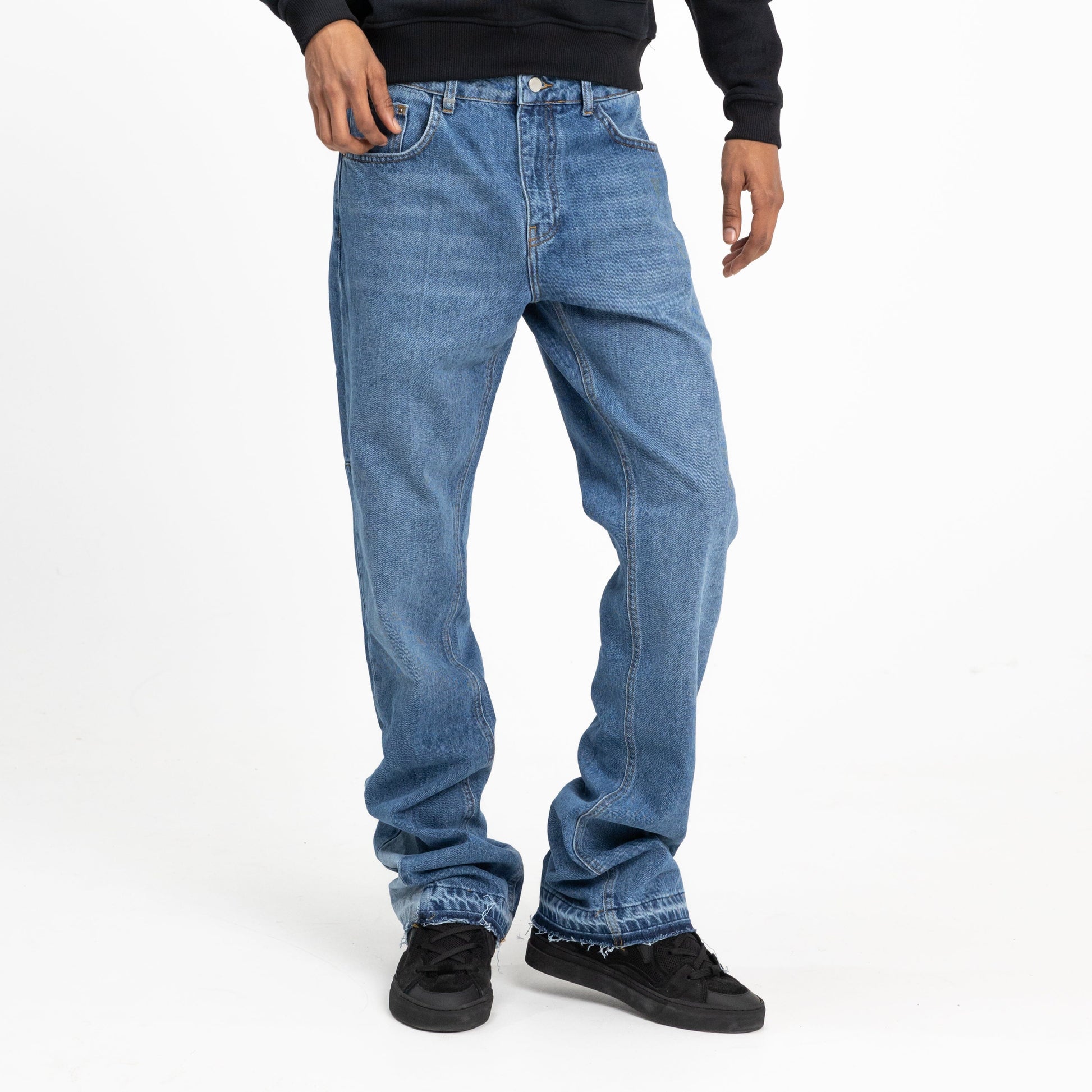Flared Straight Jeans in Blue Denim
