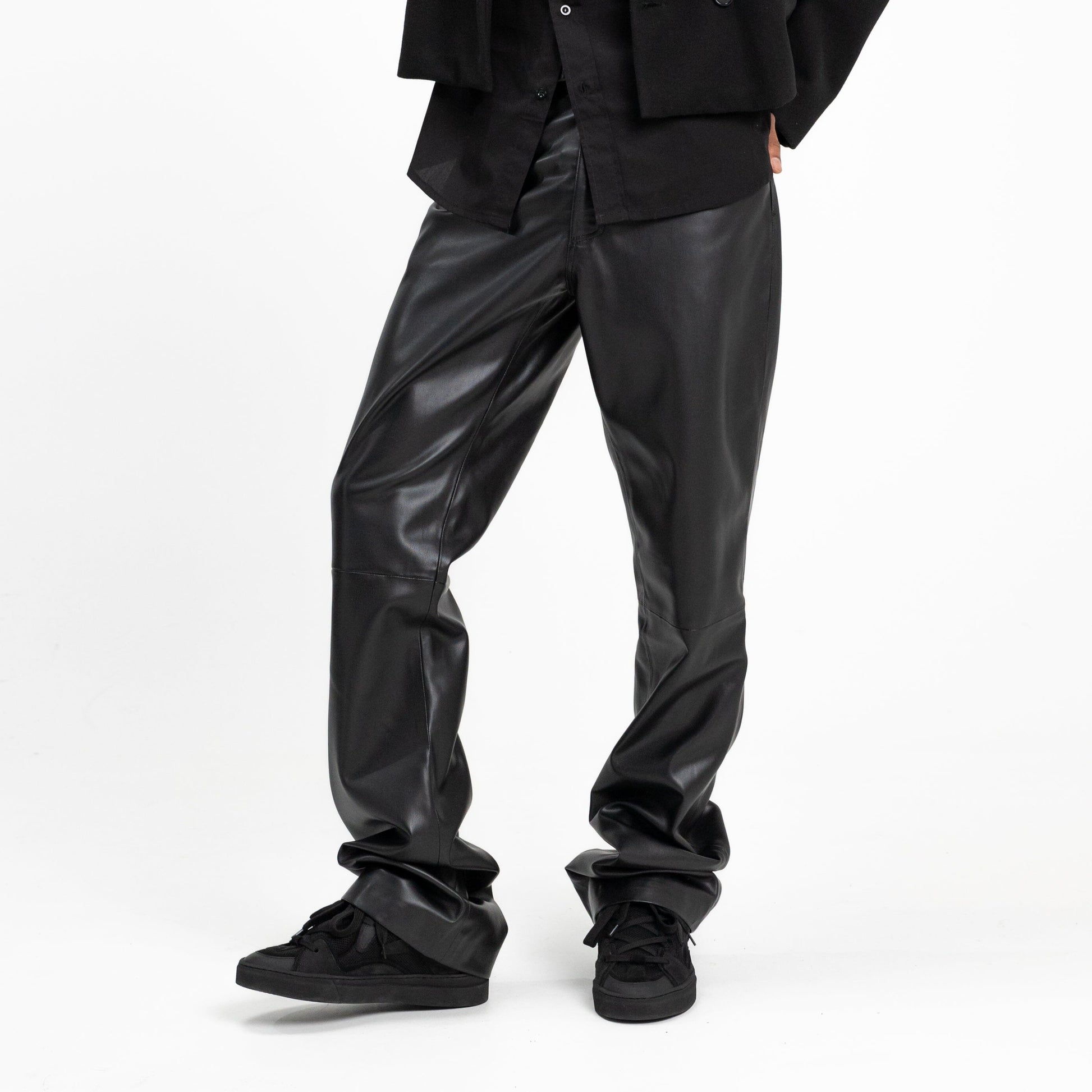 Flared Trousers in Black Vegan Leather