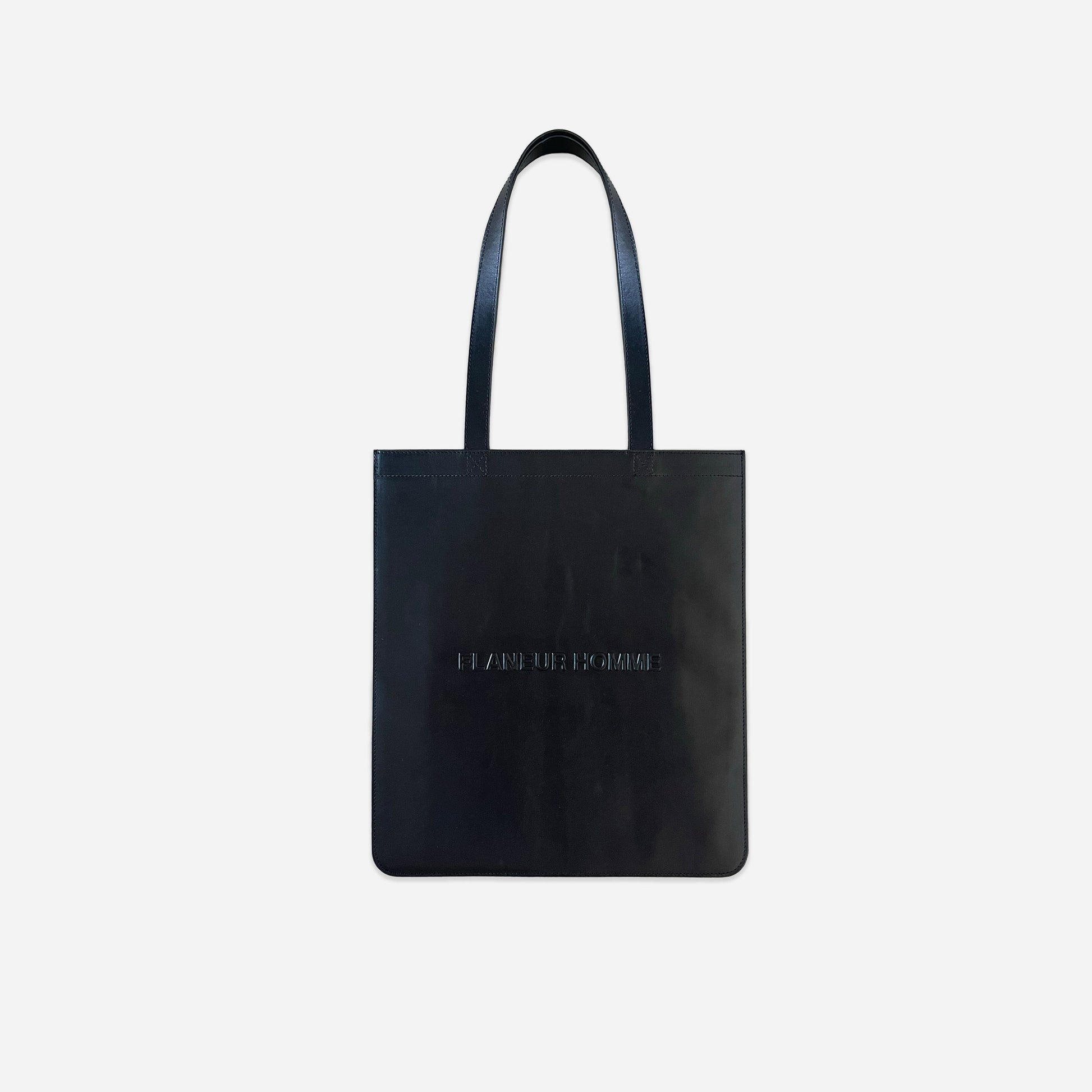 Logo Press Tote Bag in Black Leather