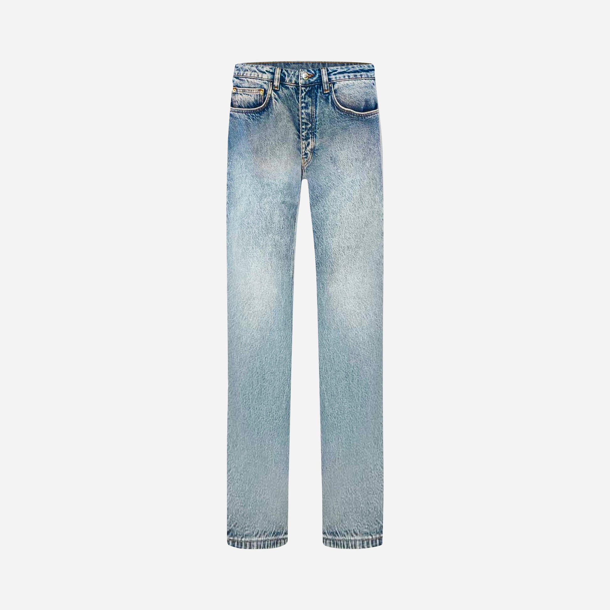 Straight Jeans in Acid Washed Blue Denim
