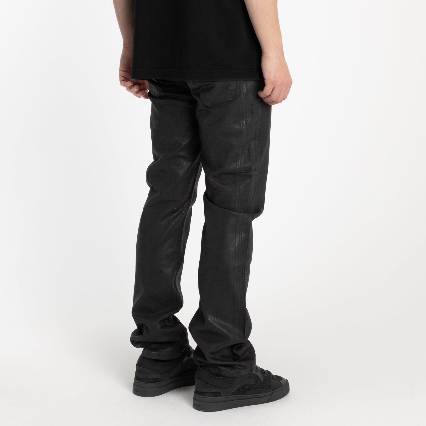 Straight Jeans in Waxed Black Denim