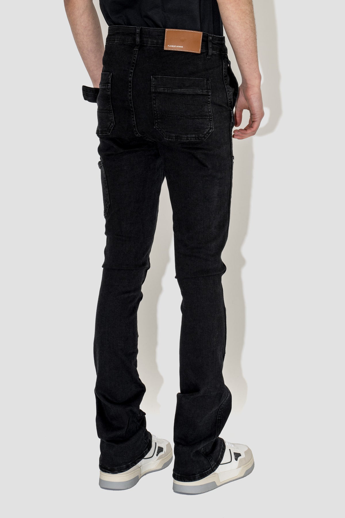Studded Bootcut Flared Carpenter Jeans in Black Denim